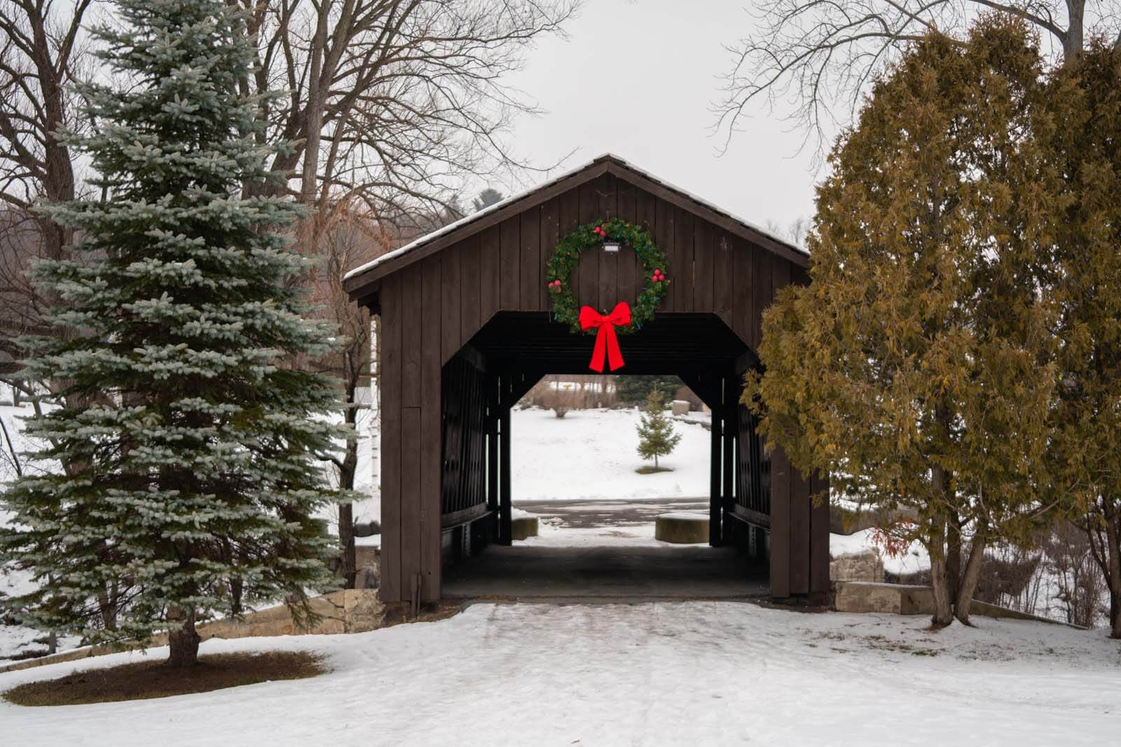 kissing bridge in Ticonderoga covered bridge in new york in the adirondacks