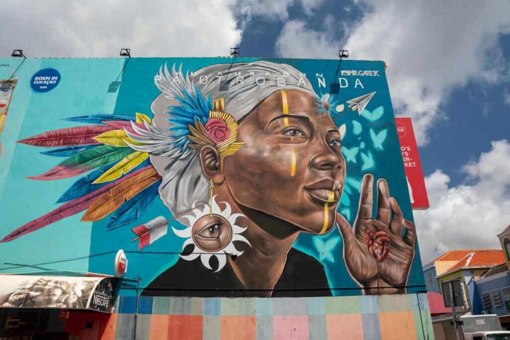 large colorful mural in Otrabanda in Willemstad Curacao
