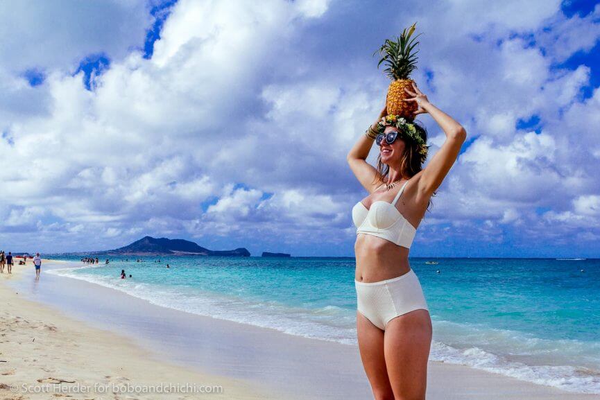 megan in hawaii at Lanikai Beach on Oahu