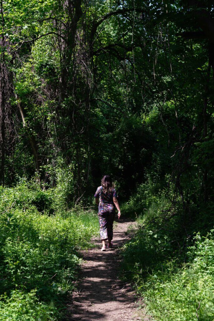 megan walking along the deer creek trail loop in susquehanna state park in harford county maryland
