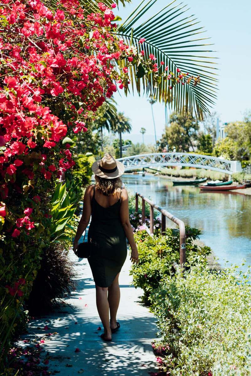megan taking a walk through the Venice canals in Venice Beach California in Los Angeles