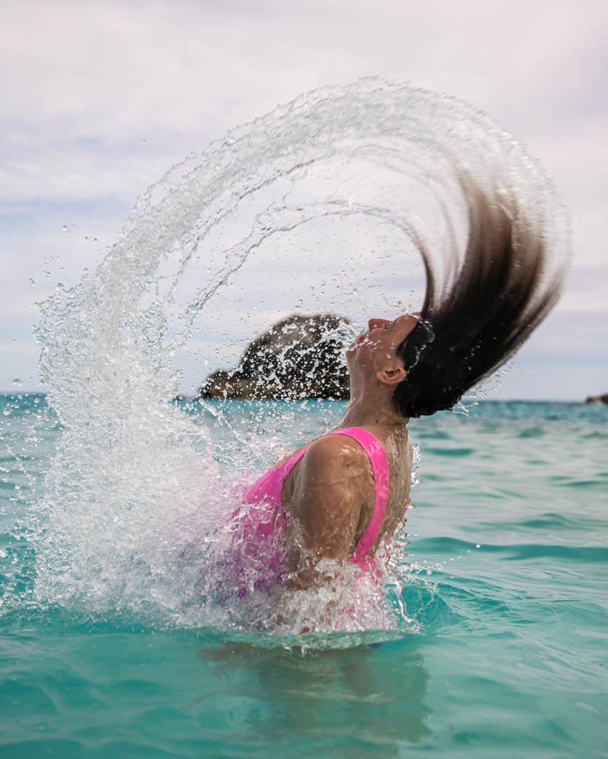 mermaid hair flip at Cross Bay Beach at Princess Beach Club in Bermuda
