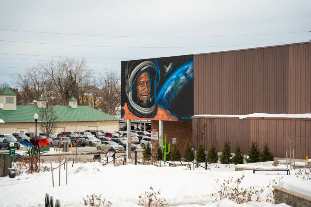 mural of astronaut Michael Anderson by Artist Brendon Palmer-Angell in Plattsburgh NY