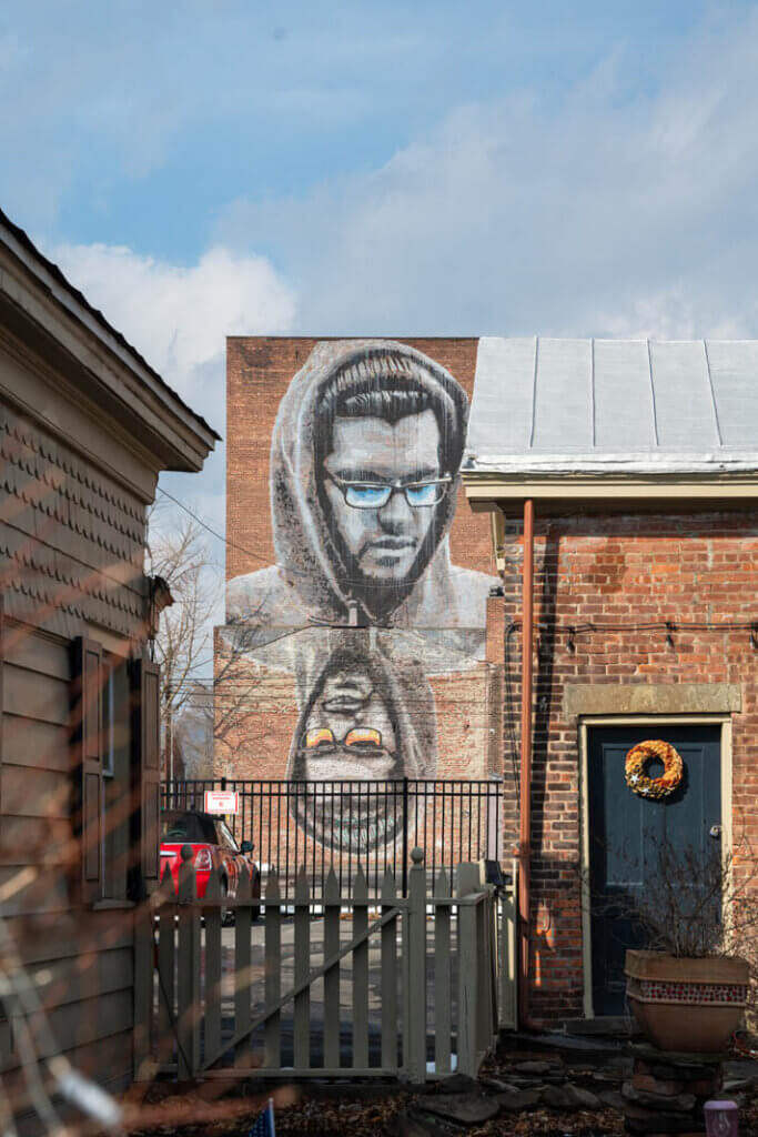 mural on a wall in the Stockade District of Kingston new york