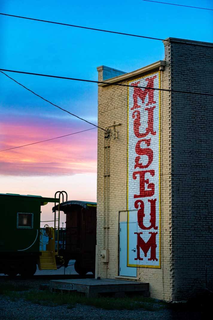 museum at sunset in downtown Minot