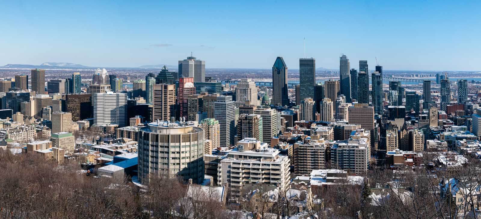 panoramic view of Montreal in Quebec from the vantage point from Mont Royal