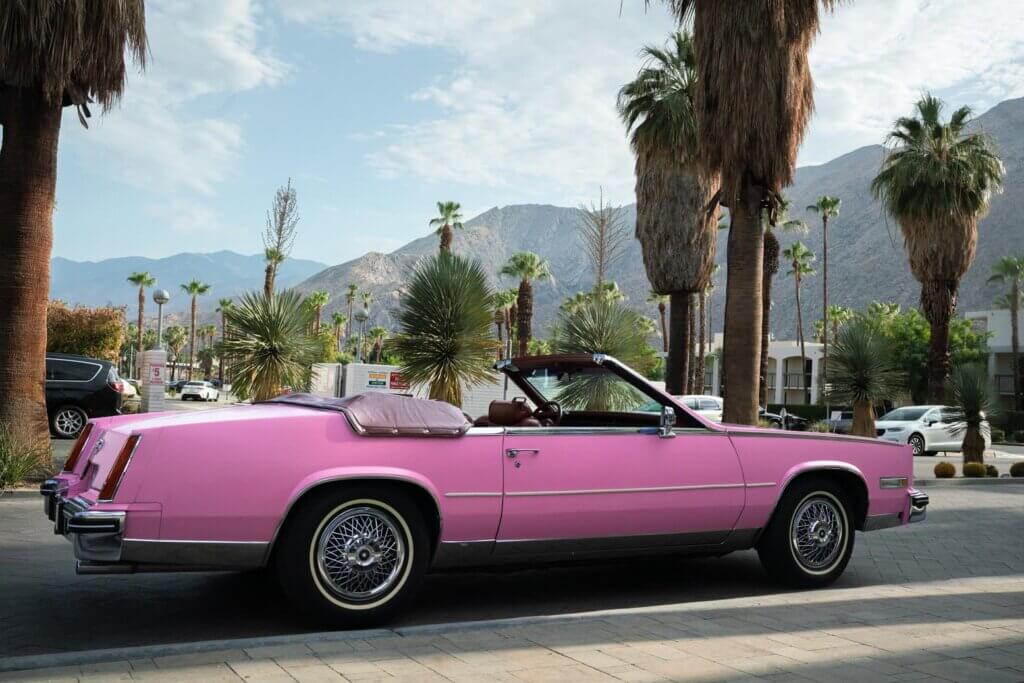 pink car in Palm Springs California