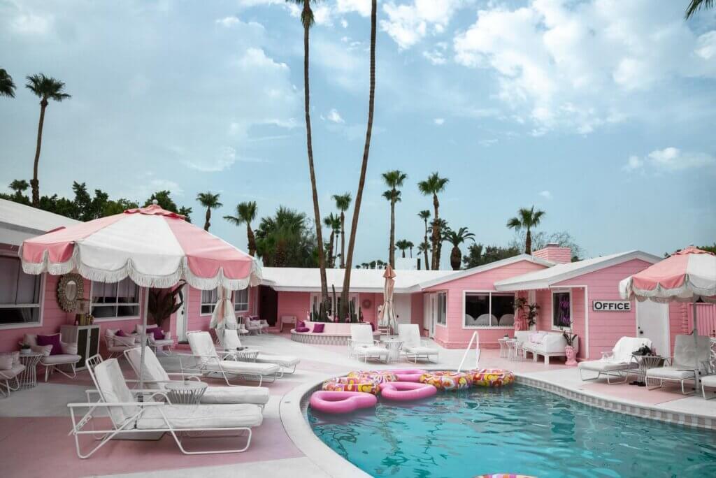 poolside at the Trixie Motel in Palm Springs California