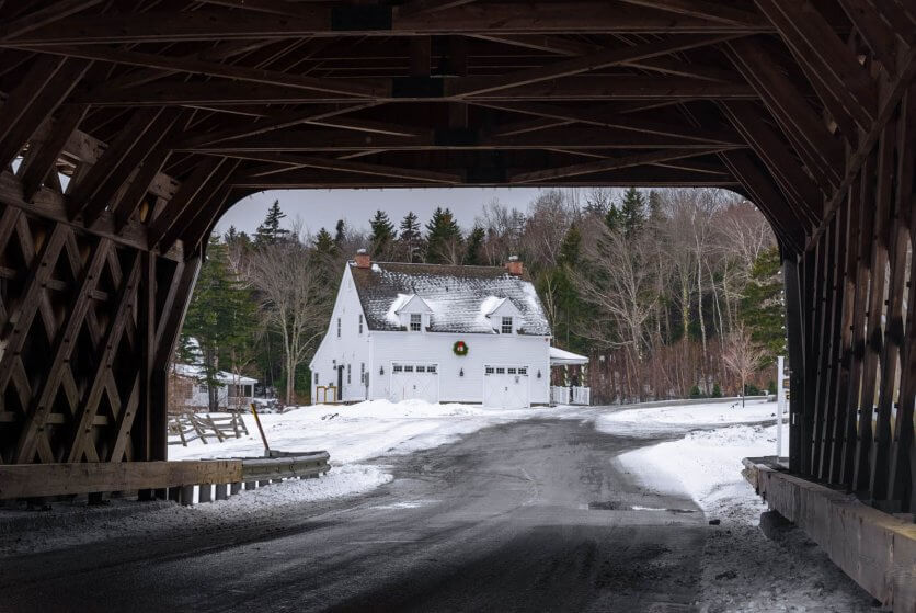 pretty house at the Hermitage Covered Bridge near Mount Snow in Vermont