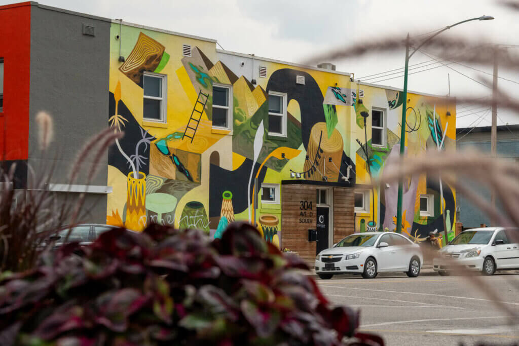 pretty mural in Riversdale District in Saskatoon