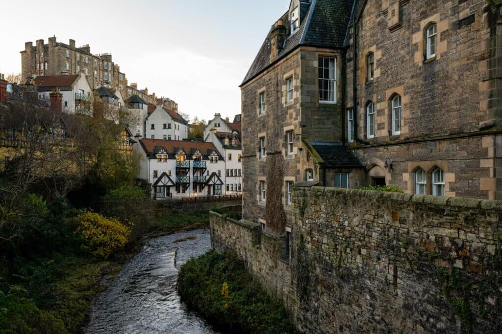 scene of Dean Village one of the prettiest places to visit on an Edinburgh Itinerary