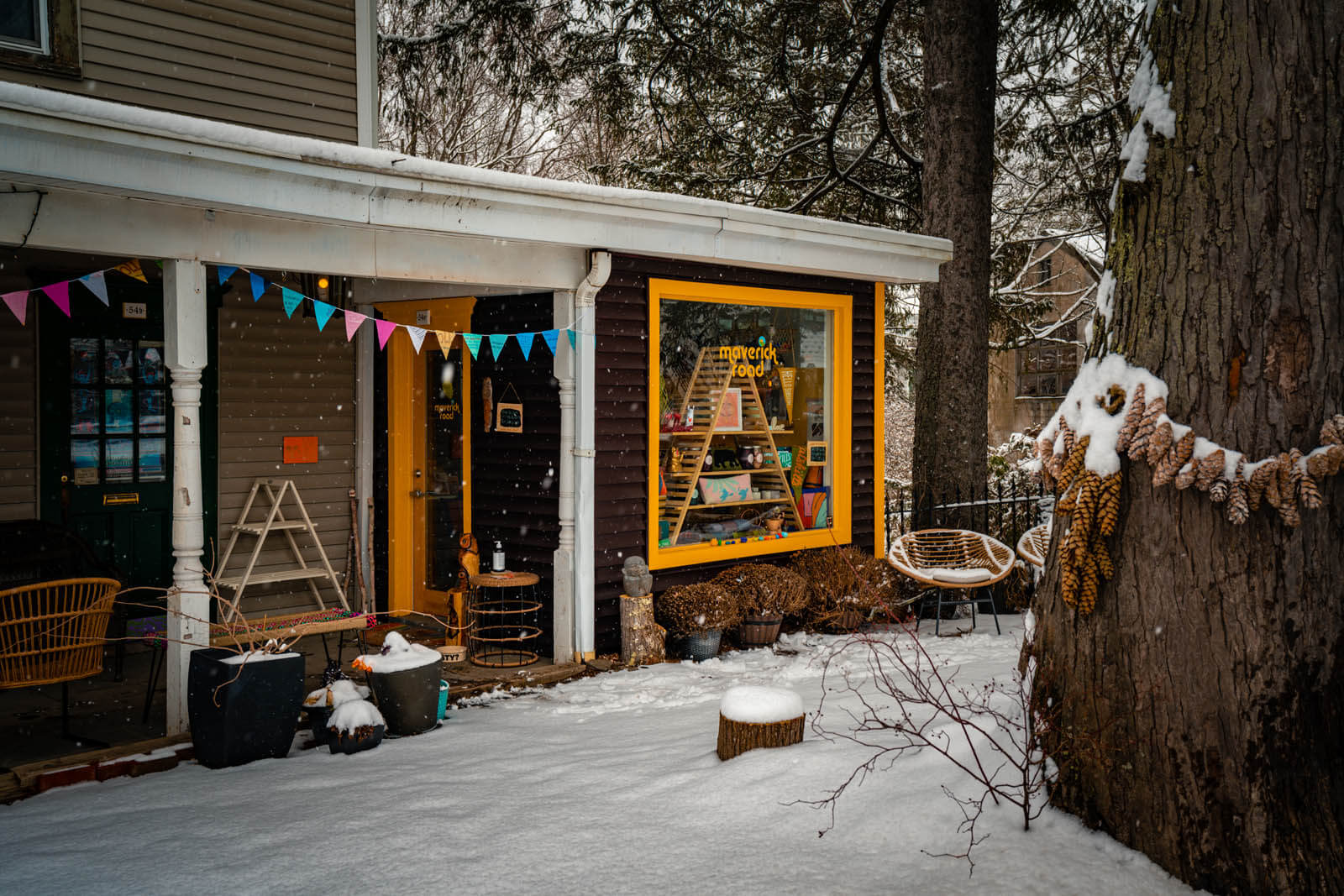 shops in the town of Woodstock New York on Tinker Street in the Catskills