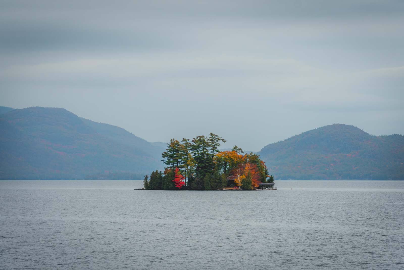 small island on Lake George in Adirondacks Upstate New York