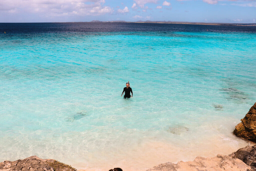 snorkeler-at-Bachelors-Beach-in-Bonaire