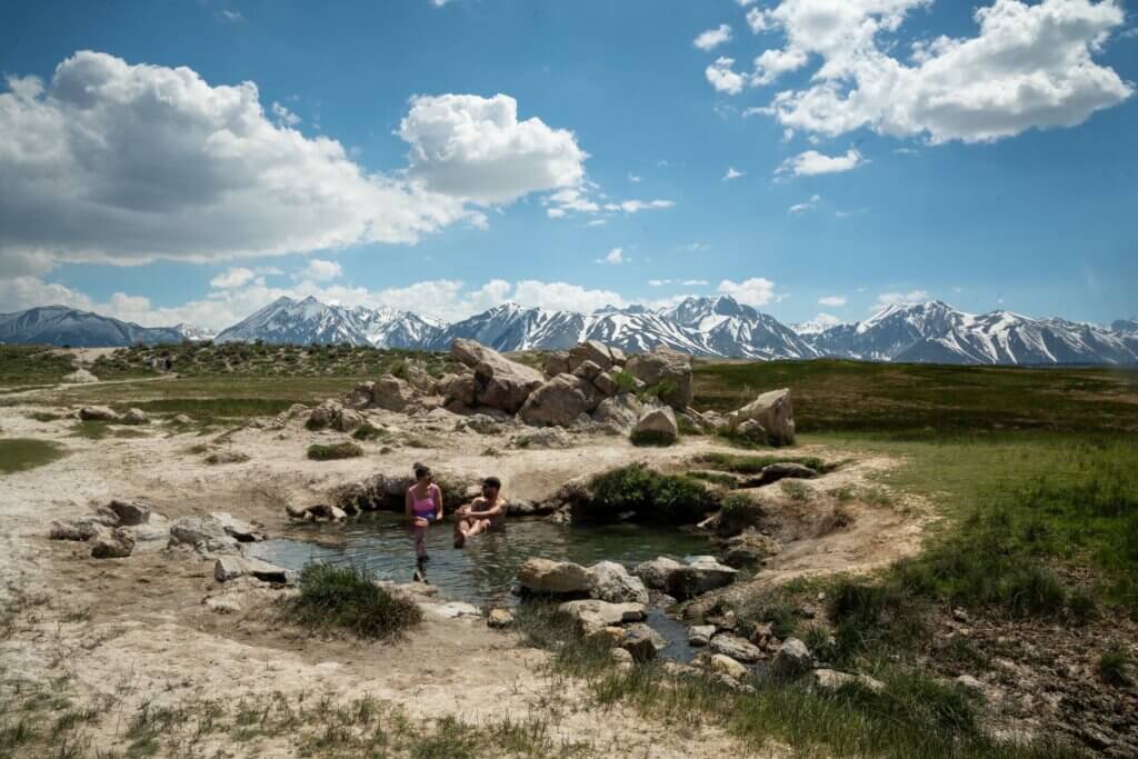 soaking at Wild Willy's Hot Spring heart shaped pool in Mammoth Lakes California