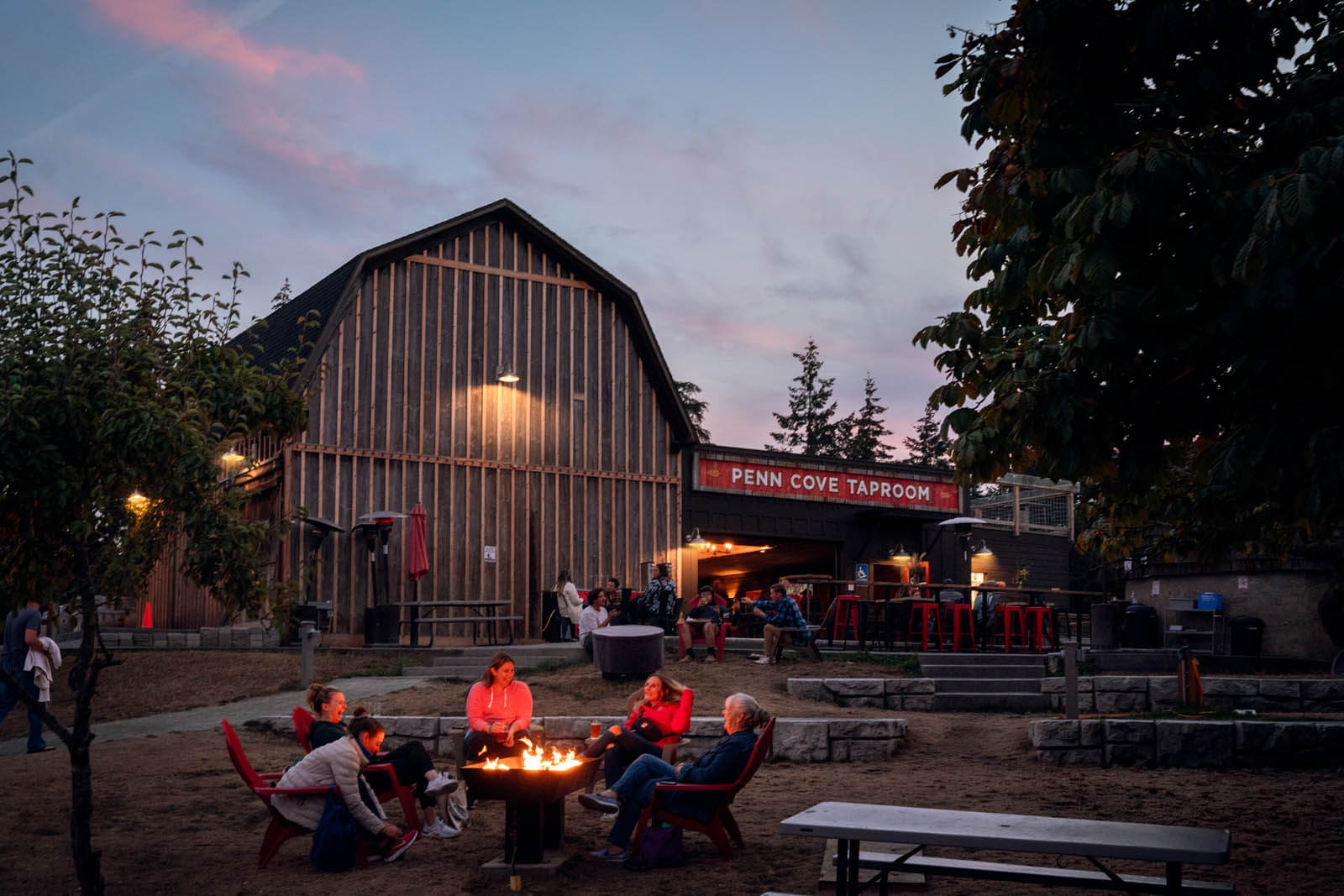 sunset at Penn Cove Taproom on Whidbey Island Washington