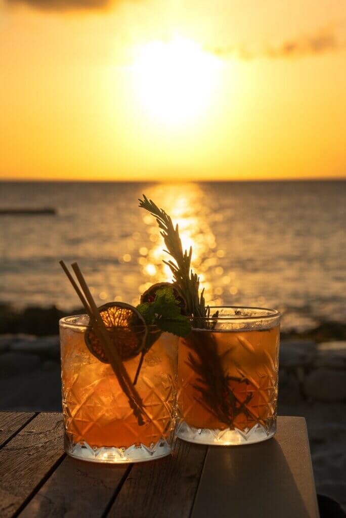 sunset cocktails at Delfin's Beach Resort in Bonaire