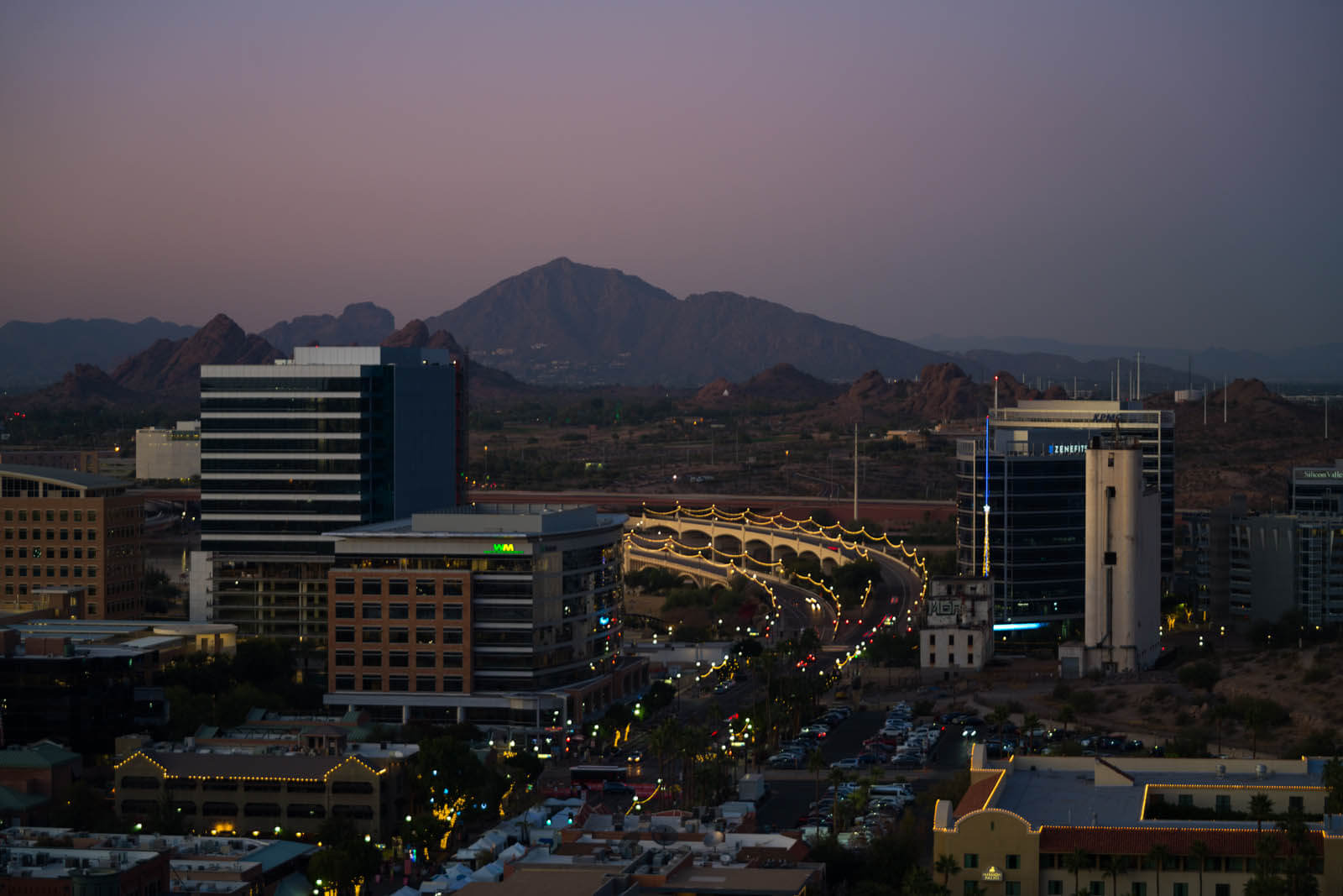 sunset view from Skysill Rooftop Lounge in Tempe Arizona