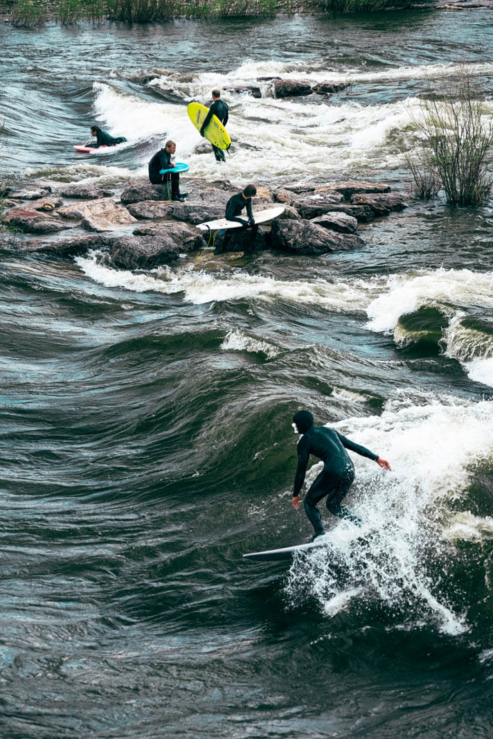 surfers on Brennans Wave in Missoula Montana