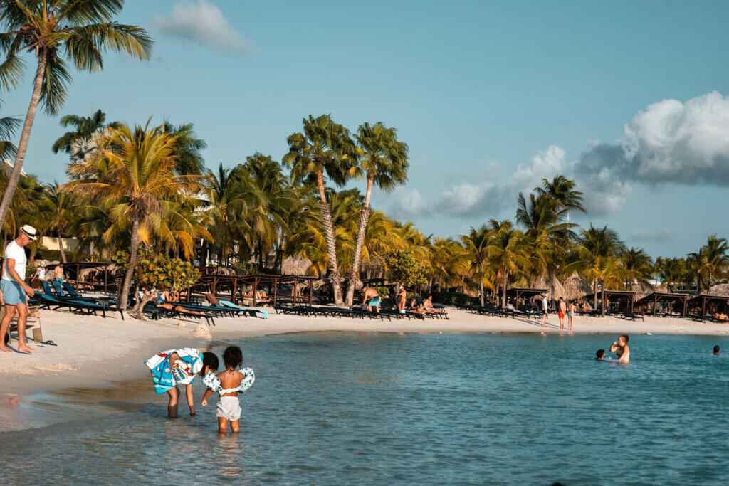 swimming late afternoon at Mambo Beach in Curacao one of the closest beaches to Willemstad