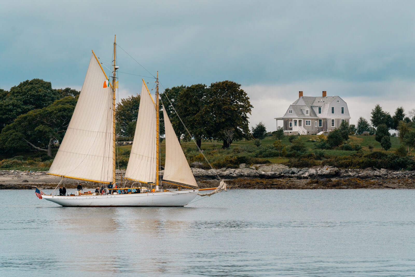 tall ship schooner sailing off of Peaks Island in Casco Bay in Portland Maine