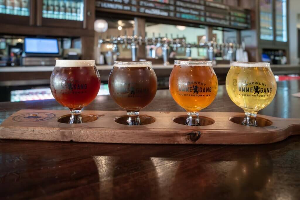 tasting flight at Brewery Ommegang in Cooperstown New York