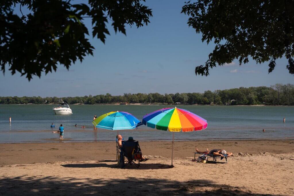 the beach on lake erie at kelleys island state park in ohio
