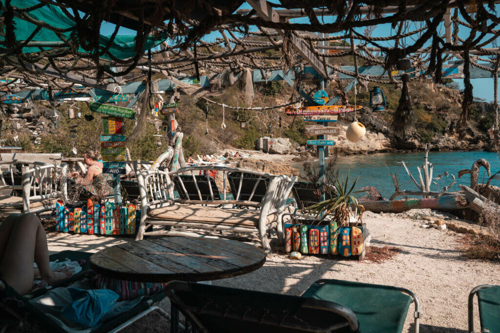 the boho beach bar at Tugboat Beach in Curacao