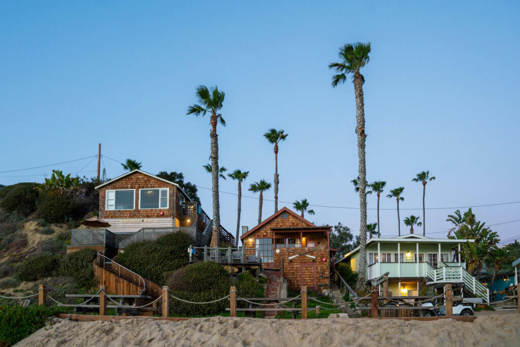 the cute beach cottages at Crystal Cove State Park in Southern California