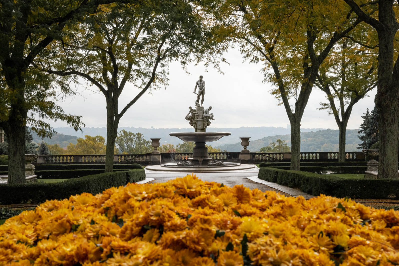 the fountain at Kykuit the Rockefeller Estate near Sleepy Hollow in the Hudson Valley New York