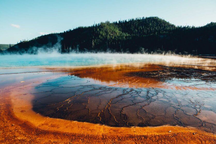 the psychadelic colors of Grand Prismatic Spring in Yellowstone National Park