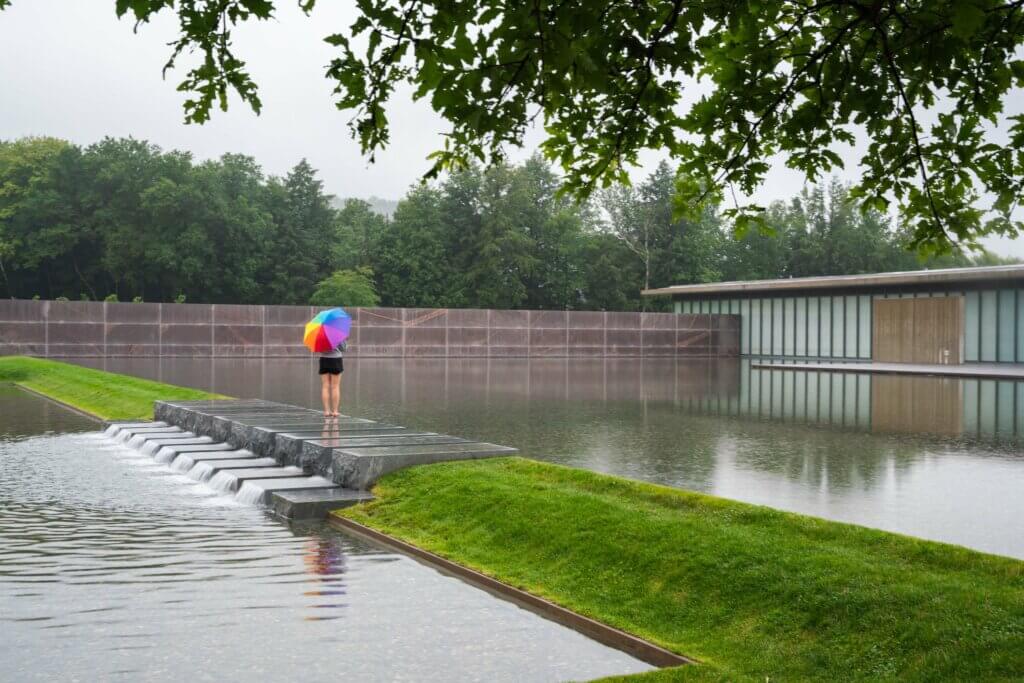 the reflecting pool at The Clark Institute of Art in Williamstown MA in the Berkshires