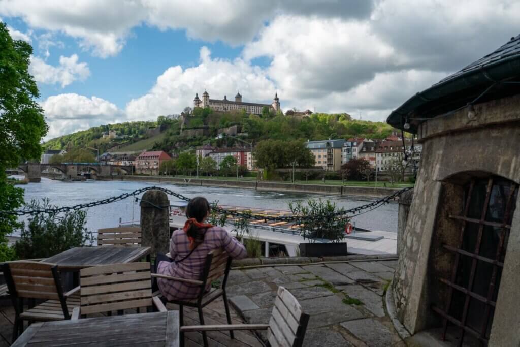 the view from the Alter Kranen beer garden in Würzburg Germany