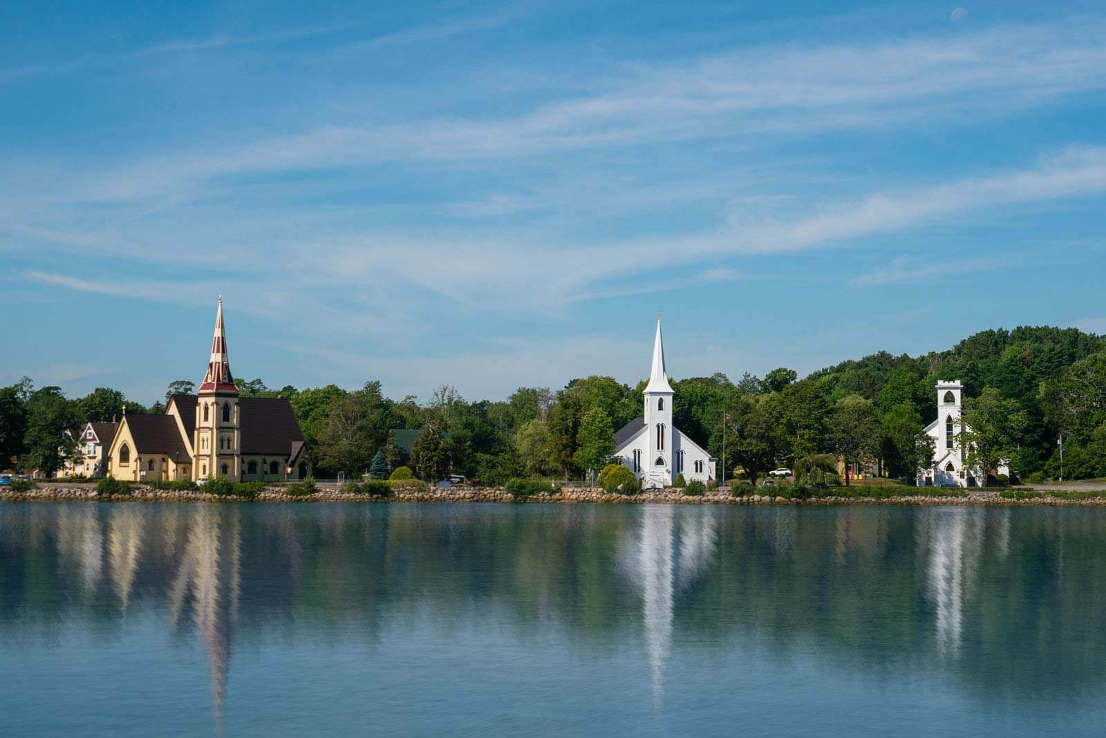 the three churches at Mahone Bay in Nova Scotia