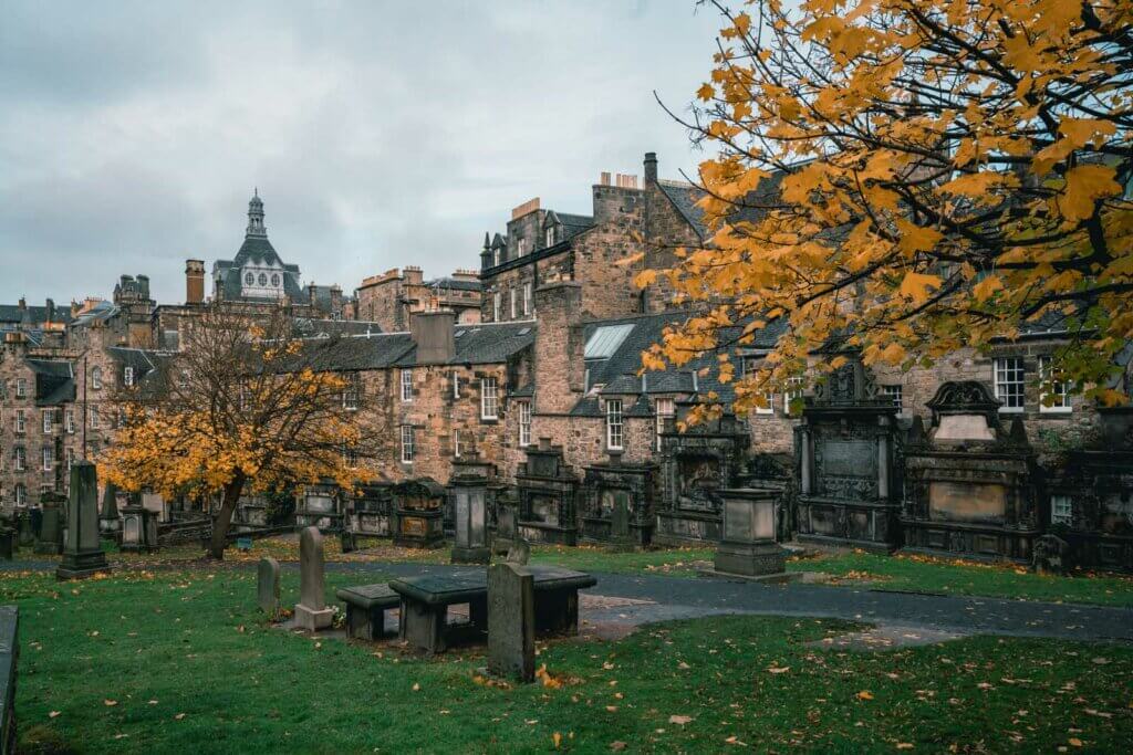 tombstones inside Greyfriars Kirkyard in Edinburgh Scotland