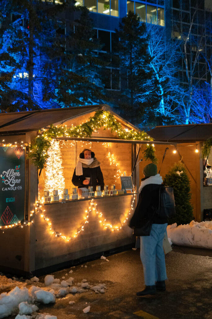 vendor selling goodies at the Evergreen Festival in Halifax Nova Scotia at Christmas time