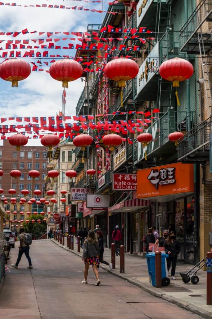 view down the street in Chinatown in San Francisco