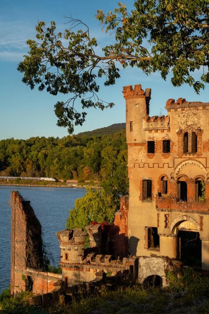 view of Bannerman Castle from Pollepel Island in Beacon NY