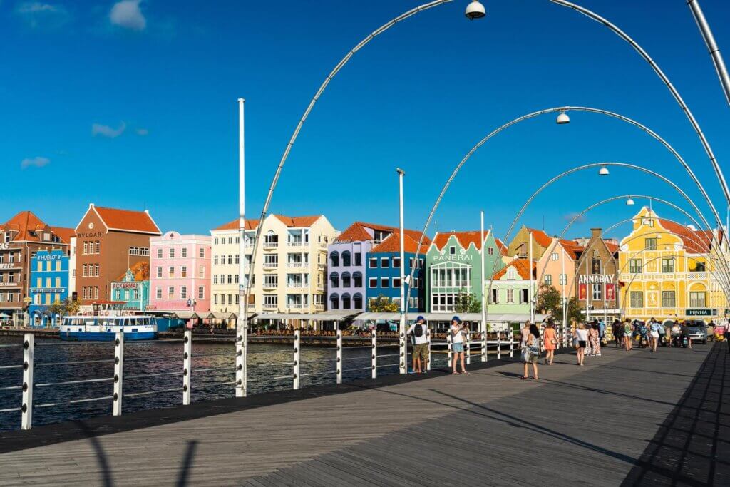 view of Handelskade from the Queen Emma Bridge in Willemstad Curacao