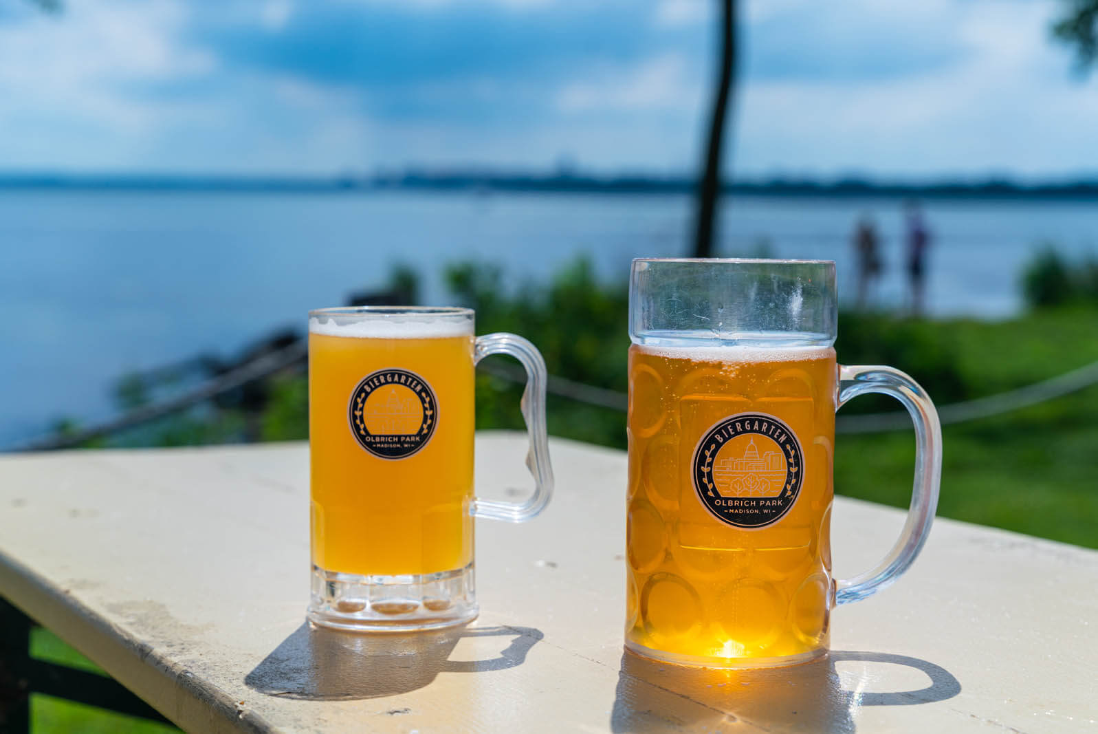 view of Lake Monona from the Olbrich Biergarten in Madison Wisconson on the Lake Monona Bike Loop