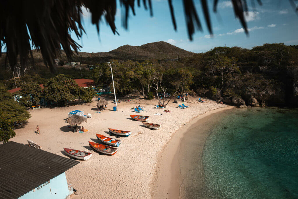 view of Playa Lagun and fishing boats in Curacao