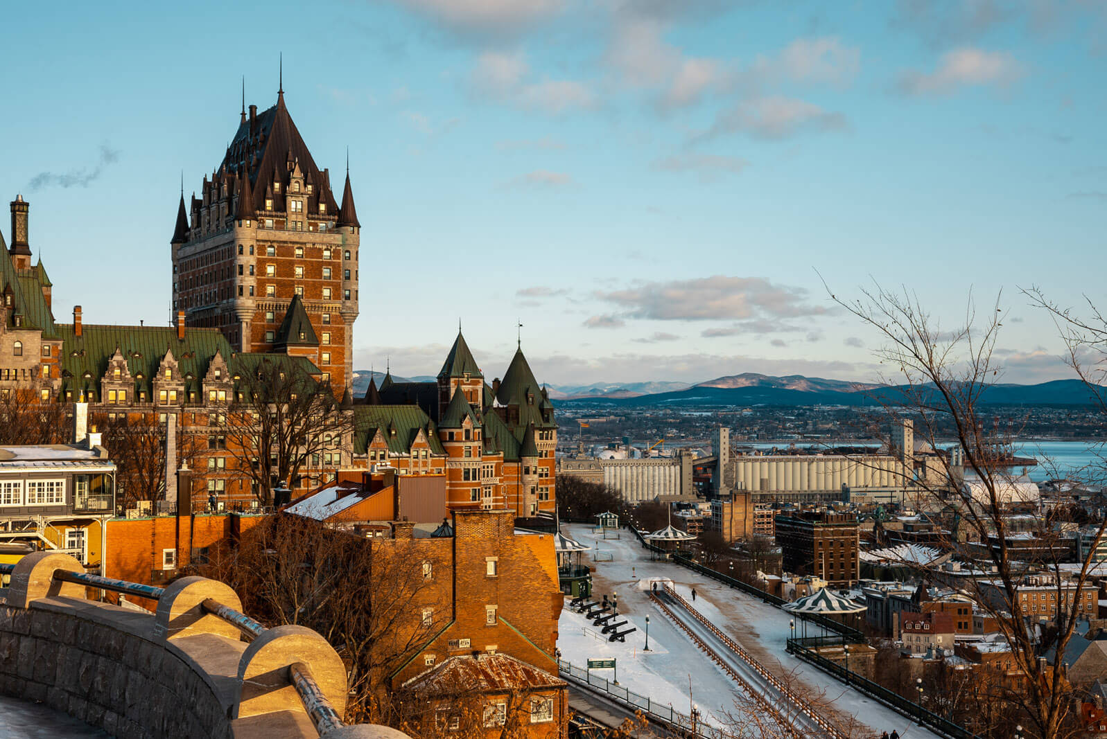 view of Quebec City in winter from Pierre-Dugua-De Mons Terrace photo by Scott Herder of Bobo and Chichi