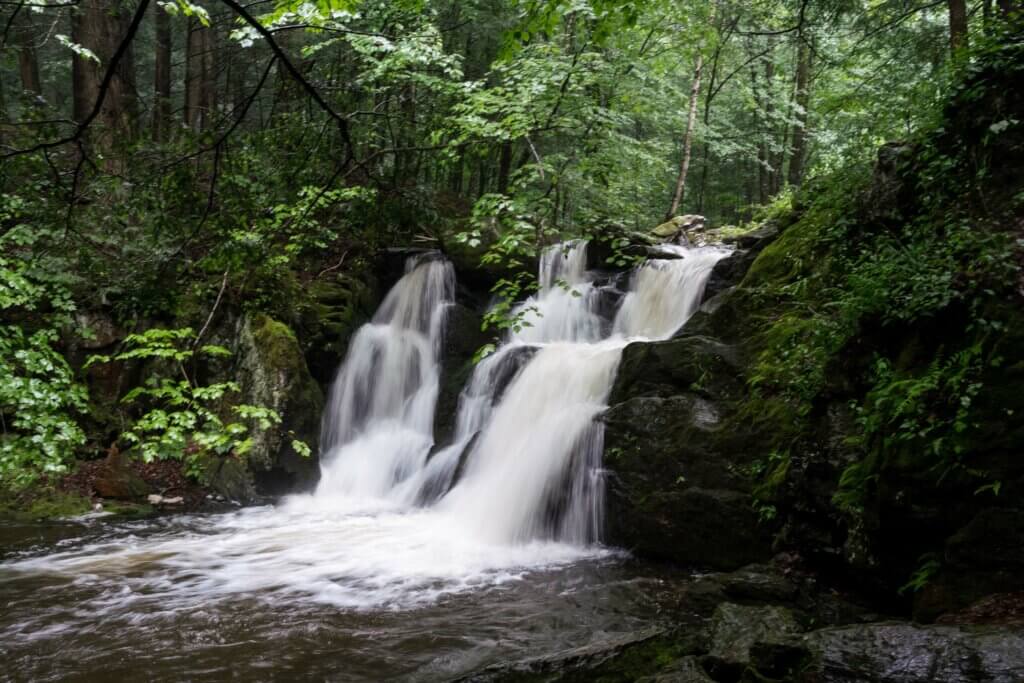 view of a flowing pecks falls in greylock glen near Adams MA in the Berkshires