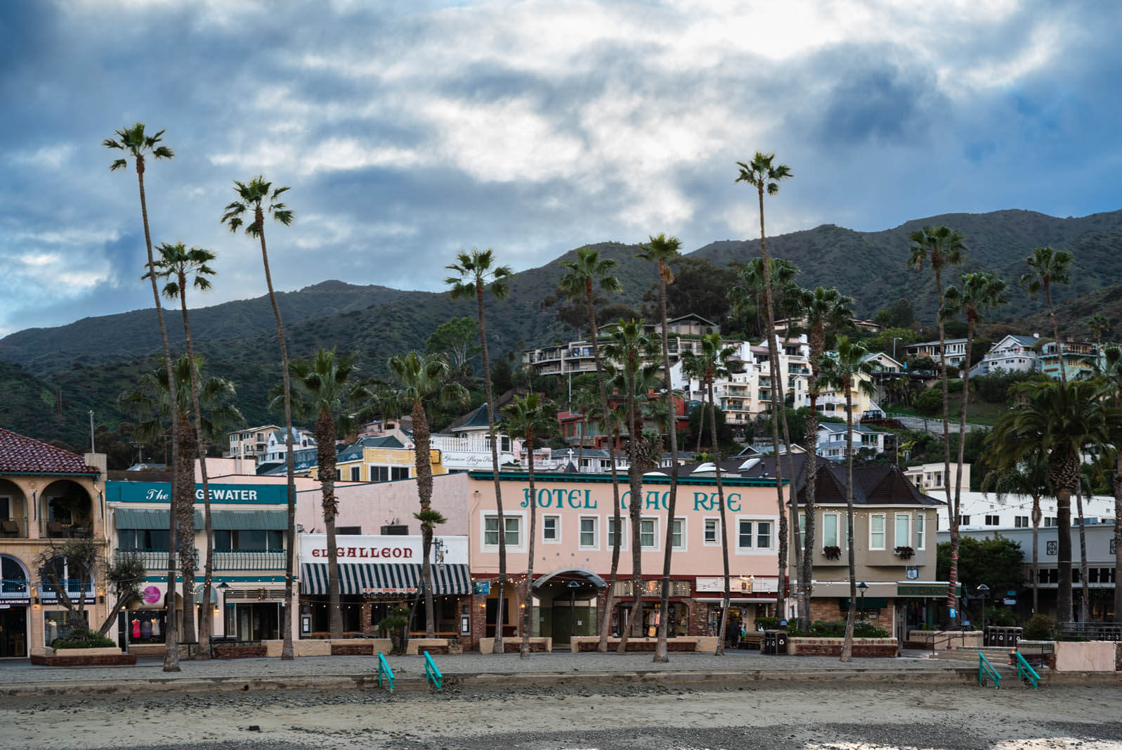 view of downtown avalon from the pleasure pier in avalon on Catalina Island California