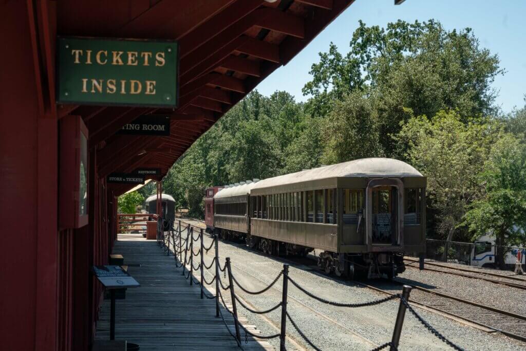 view of old train car at Railtown 1897 State Park in Jamestown, California in Tuolumne County