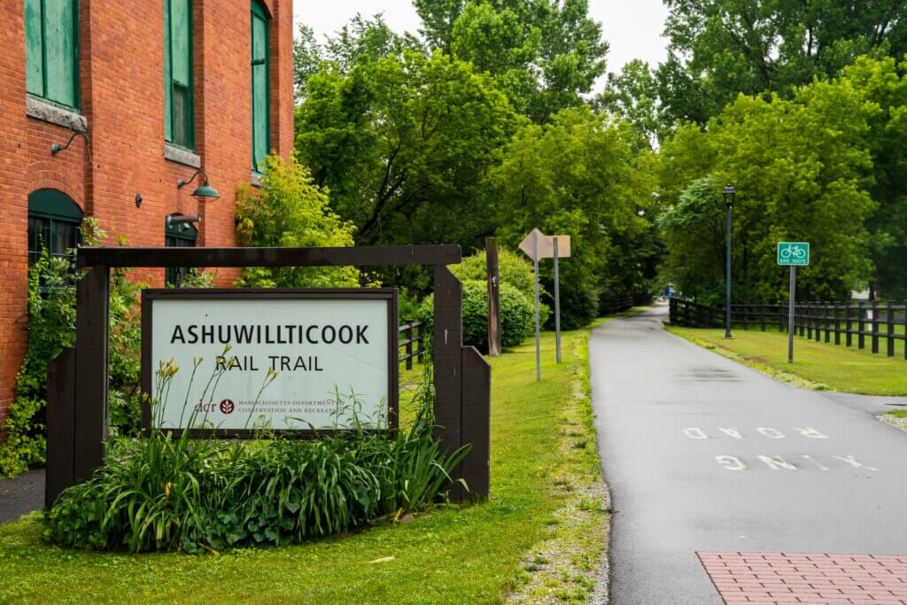 view of the Ashuwillticook Branch Rail Trail in Adams MA in the Berkshires