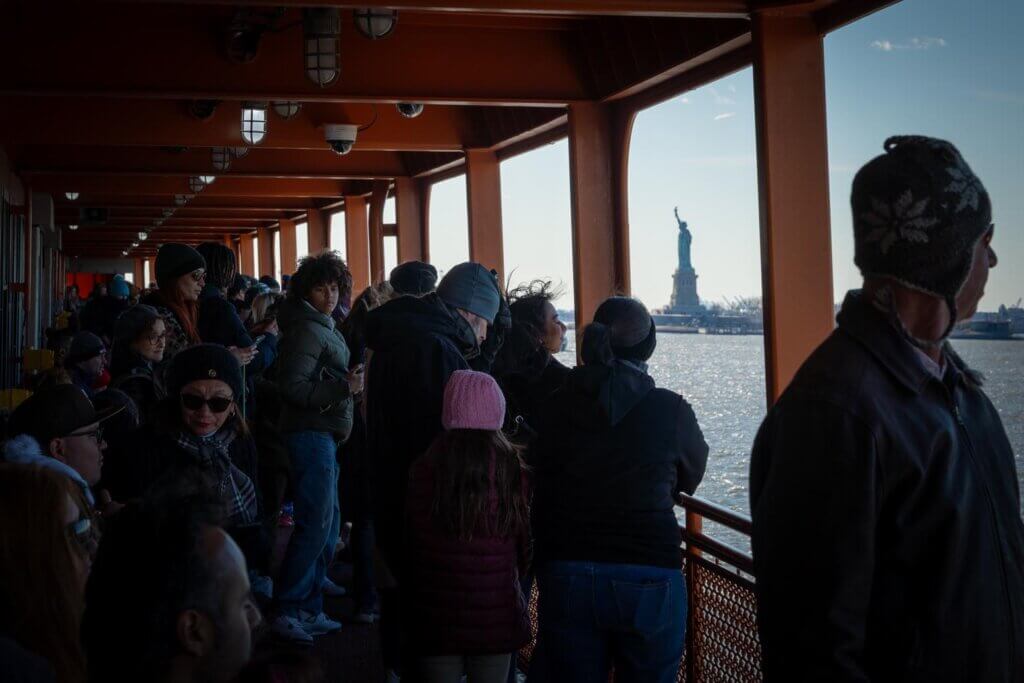 view of the Statue of Liberty from the Staten Island Ferry in New York City