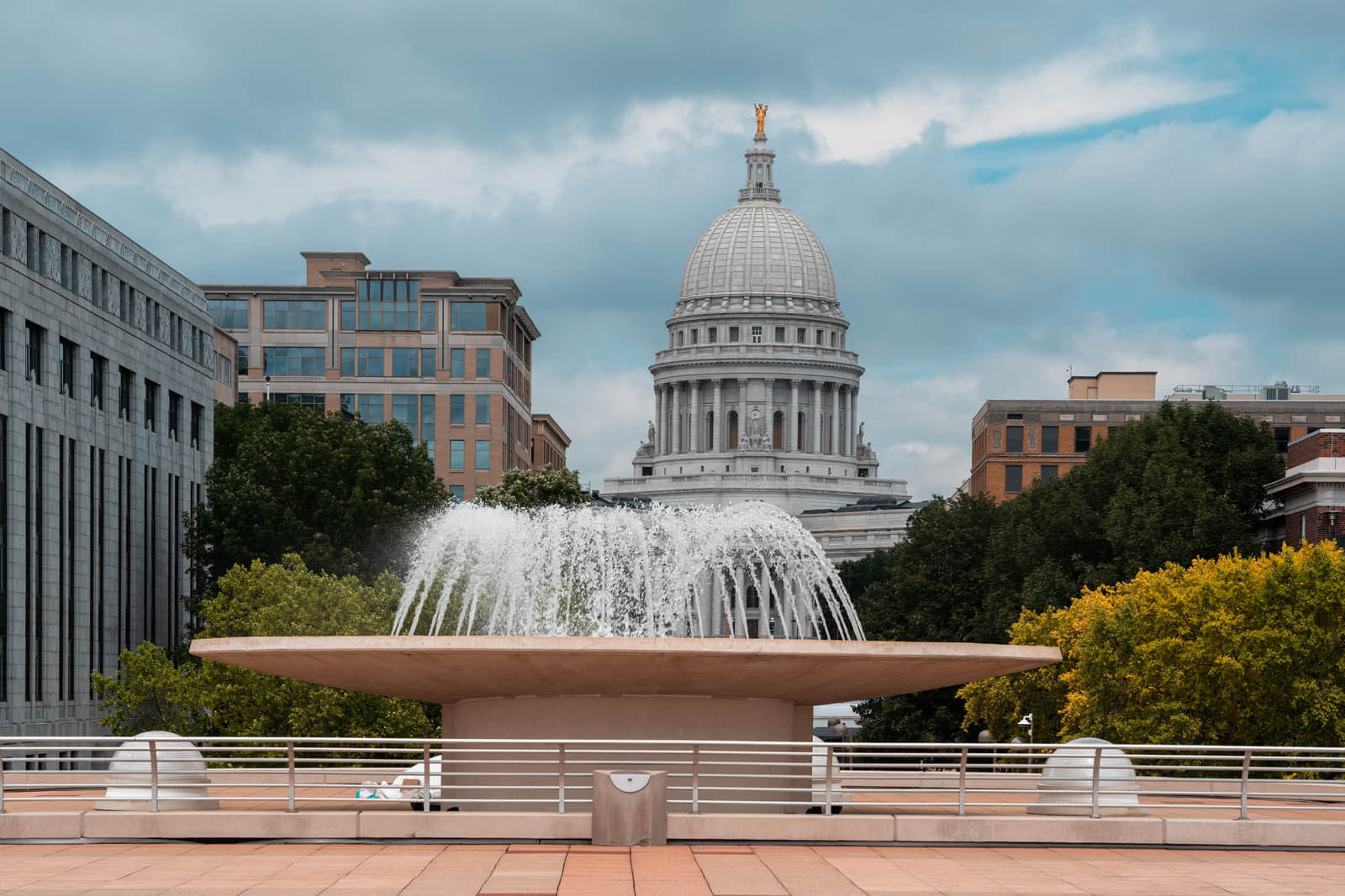 view of the Wisconson State Capitol Building from the Monona Terrace in Madison