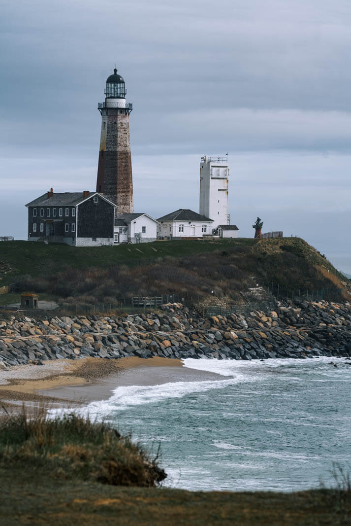 view of the montauk point lighthouse in the hamptons long island new york