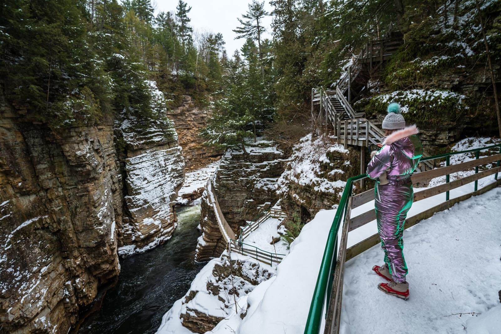 visiting ausable chasm in winter adirondcks in upstate new york